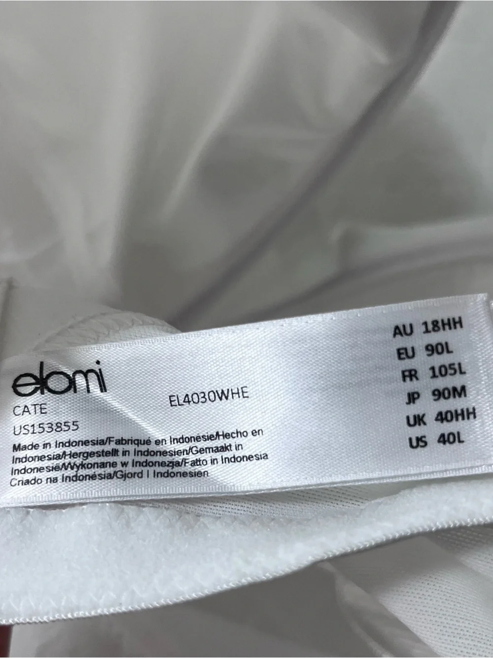 Elomi White Cate Full Cup Banded Underwire Bra Size US 40L